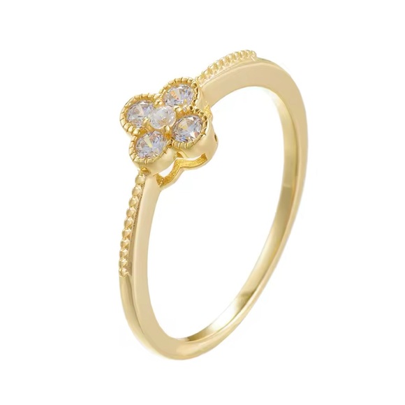 Delicate Clover Ring 925SterlingSilver/14kGold Plated HighQuality Zirconia Size7 - Picture 3 of 12